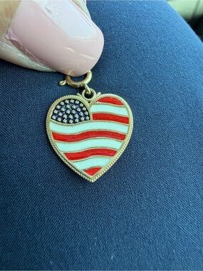 14K DZ Gold Heart Flag Charm Bracelet Pendant - Red, White & Blue